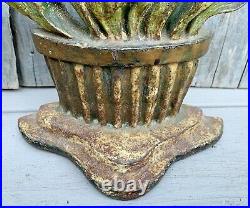 Antique Victorian Albany Foundry Painted Cast Iron Tulips Urns Doorstops 2 Avail