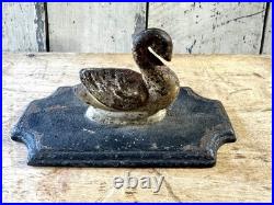Antique Victorian Art Nouveau Cast Iron Swan Bird Audubon Paperweight Doorstop