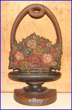 Antique Victorian Bradley Hubbard Flower Plant Art Basket Cast Iron Doorstop