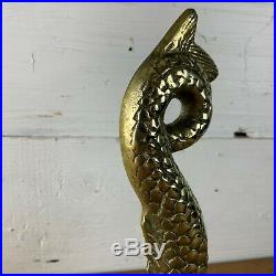 Antique Victorian Brass Mythical Fish Door Stop with Cast Iron Plinth