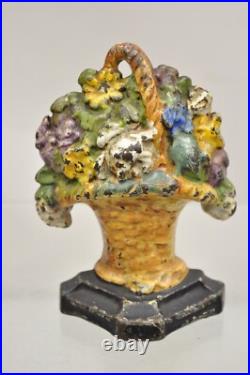 Antique Victorian Cast Iron Figural Floral Bouquet Basket Painted Door Stop