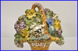 Antique Victorian Cast Iron Figural Floral Bouquet Basket Painted Door Stop