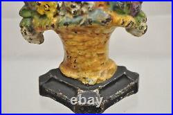 Antique Victorian Cast Iron Figural Floral Bouquet Basket Painted Door Stop