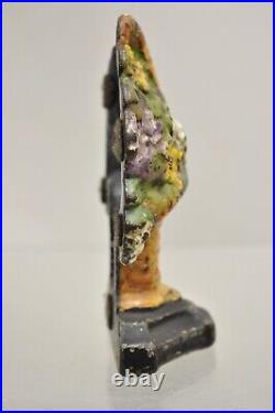 Antique Victorian Cast Iron Figural Floral Bouquet Basket Painted Door Stop