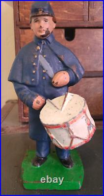 Antique Victorian Cast Iron Figural Painted Civil War Soldier Drummer Door Stop Antique Victorian Cast Iron Figural Painted Civil War Soldier Drummer Door Stop
