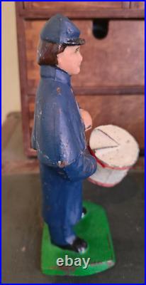Antique Victorian Cast Iron Figural Painted Civil War Soldier Drummer Door Stop Antique Victorian Cast Iron Figural Painted Civil War Soldier Drummer Door Stop