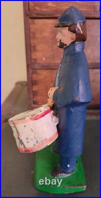 Antique Victorian Cast Iron Figural Painted Civil War Soldier Drummer Door Stop Antique Victorian Cast Iron Figural Painted Civil War Soldier Drummer Door Stop