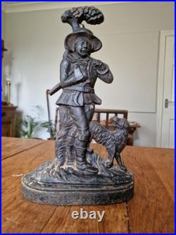 Antique Victorian Cast Iron Woodsman And Dog Door Stop