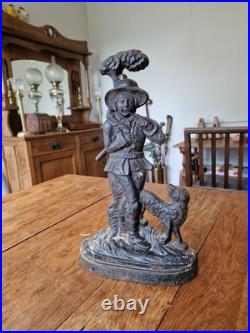 Antique Victorian Cast Iron Woodsman And Dog Door Stop