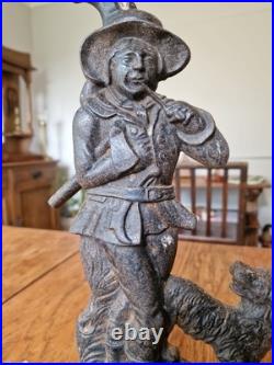Antique Victorian Cast Iron Woodsman And Dog Door Stop
