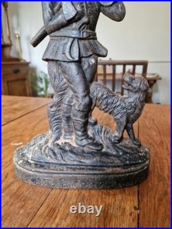 Antique Victorian Cast Iron Woodsman And Dog Door Stop