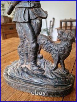 Antique Victorian Cast Iron Woodsman And Dog Door Stop