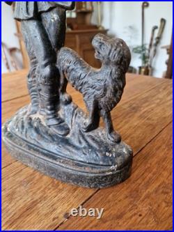 Antique Victorian Cast Iron Woodsman And Dog Door Stop