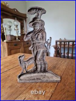 Antique Victorian Cast Iron Woodsman And Dog Door Stop