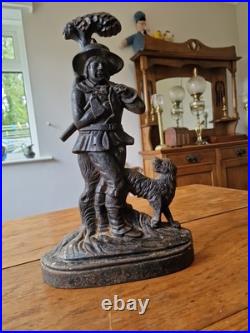 Antique Victorian Cast Iron Woodsman And Dog Door Stop