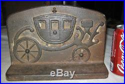 Antique Victorian Cinderella Coach Carriage Buggy Cast Iron Doorstop Wheel Art