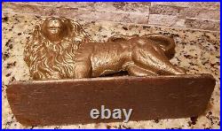 Antique Victorian Heavy Gold Cast Iron Lion Door Stop Statue