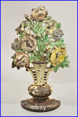 Antique Victorian Hubley Tall Cast Iron Figural Floral Painted Bouquet Door Stop Antique Victorian Hubley Tall Cast Iron Figural Floral Painted Bouquet Door Stop