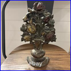 Antique Victorian Hubley cast iron floral doorstop, orig. Polychrome paint, EUC
