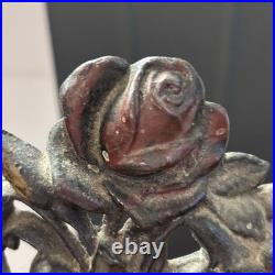 Antique Victorian Hubley cast iron floral doorstop, orig. Polychrome paint, EUC