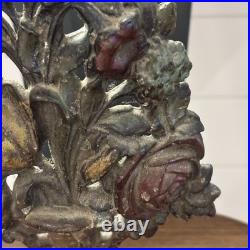 Antique Victorian Hubley cast iron floral doorstop, orig. Polychrome paint, EUC