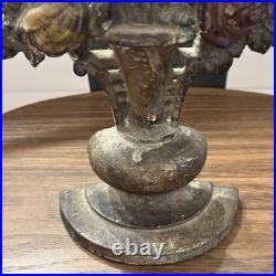 Antique Victorian Hubley cast iron floral doorstop, orig. Polychrome paint, EUC