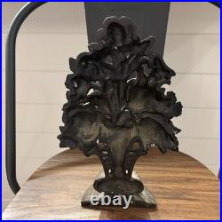 Antique Victorian Hubley cast iron floral doorstop, orig. Polychrome paint, EUC