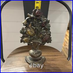 Antique Victorian Hubley cast iron floral doorstop, orig. Polychrome paint, EUC