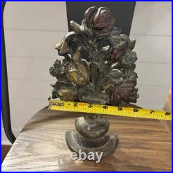 Antique Victorian Hubley cast iron floral doorstop, orig. Polychrome paint, EUC