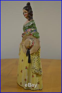 Antique Victorian Lady 100 Year Old Cast Iron Door Stop Org. Factory Hand Paint