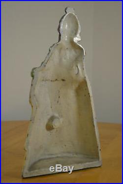 Antique Victorian Lady 100 Year Old Cast Iron Door Stop Org. Factory Hand Paint