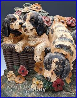 Antique Victorian Vtg Saint Bernard Puppy Flower Cast Iron C/I Figural Door Stop