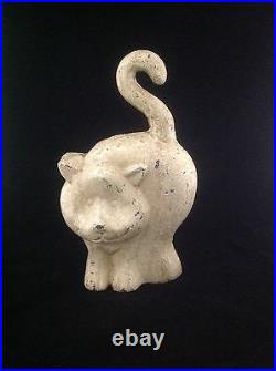 Antique Vintage Cast Iron Chubby White Cat Kitty Kitten Doorstop One Of A Kind