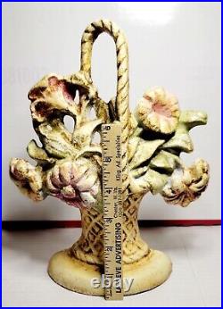 Antique Vintage Cast Iron Door Stop Flower Basket Size 10 X 8 Inches Nice Patina