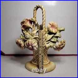 Antique Vintage Cast Iron Door Stop Flower Basket Size 10 X 8 Inches Nice Patina