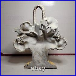 Antique Vintage Cast Iron Door Stop Flower Basket Size 10 X 8 Inches Nice Patina