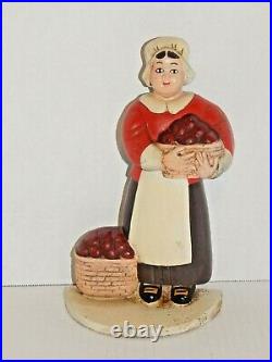 Antique Vintage Cast Iron Door Stop, Woman Lady with Basket of Apples 1930's