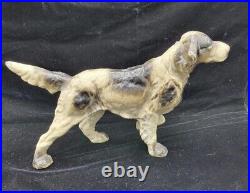 Antique Vintage Cast Iron English Pointer Dog Black White Doorstop Statue