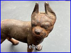 Antique Vintage Cast Iron Hubley Boston Terrier Boxer Door Stop Brown