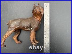 Antique Vintage Cast Iron Hubley Boston Terrier Boxer Door Stop Brown