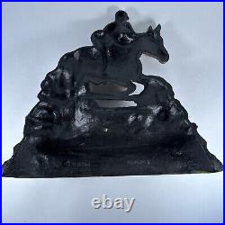 Antique Vintage Cast Iron Metal Figural Jockey Horse Door Stop Decor 12 RARE