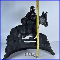 Antique Vintage Cast Iron Metal Figural Jockey Horse Door Stop Decor 12 RARE