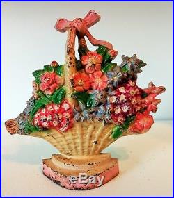 Antique Vintage Flower Basket Cast Iron #475 Hubley Doorstop Door Stop Orig