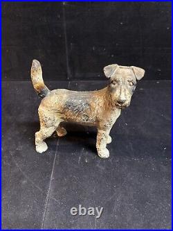 Antique Vintage HUBLEY #279 Wire Hair Fox Terrier Cast Iron Dog Doorstop 8.75