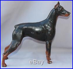 Antique Vintage HUBLEY Cast Iron DOBERMAN PINSCHER Dog DOORSTOP 8 Org Paint