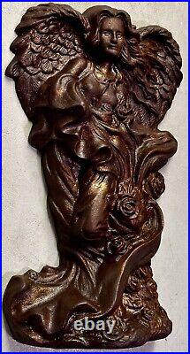 Antique Vintage Heavy Cast Iron Angel With Roses Design Door Stopper Book End