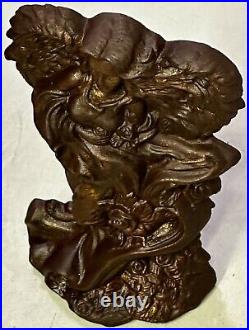 Antique Vintage Heavy Cast Iron Angel With Roses Design Door Stopper Book End