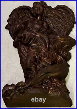 Antique Vintage Heavy Cast Iron Angel With Roses Design Door Stopper Book End