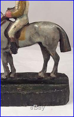 Antique Vintage Horse Equestrian Jockey Racehorse Cast Iron Painted Doorstop