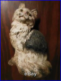 Antique Vintage Hubley Cast Iron Cute Sitting Cat Doorstop Persian Kitten Figure